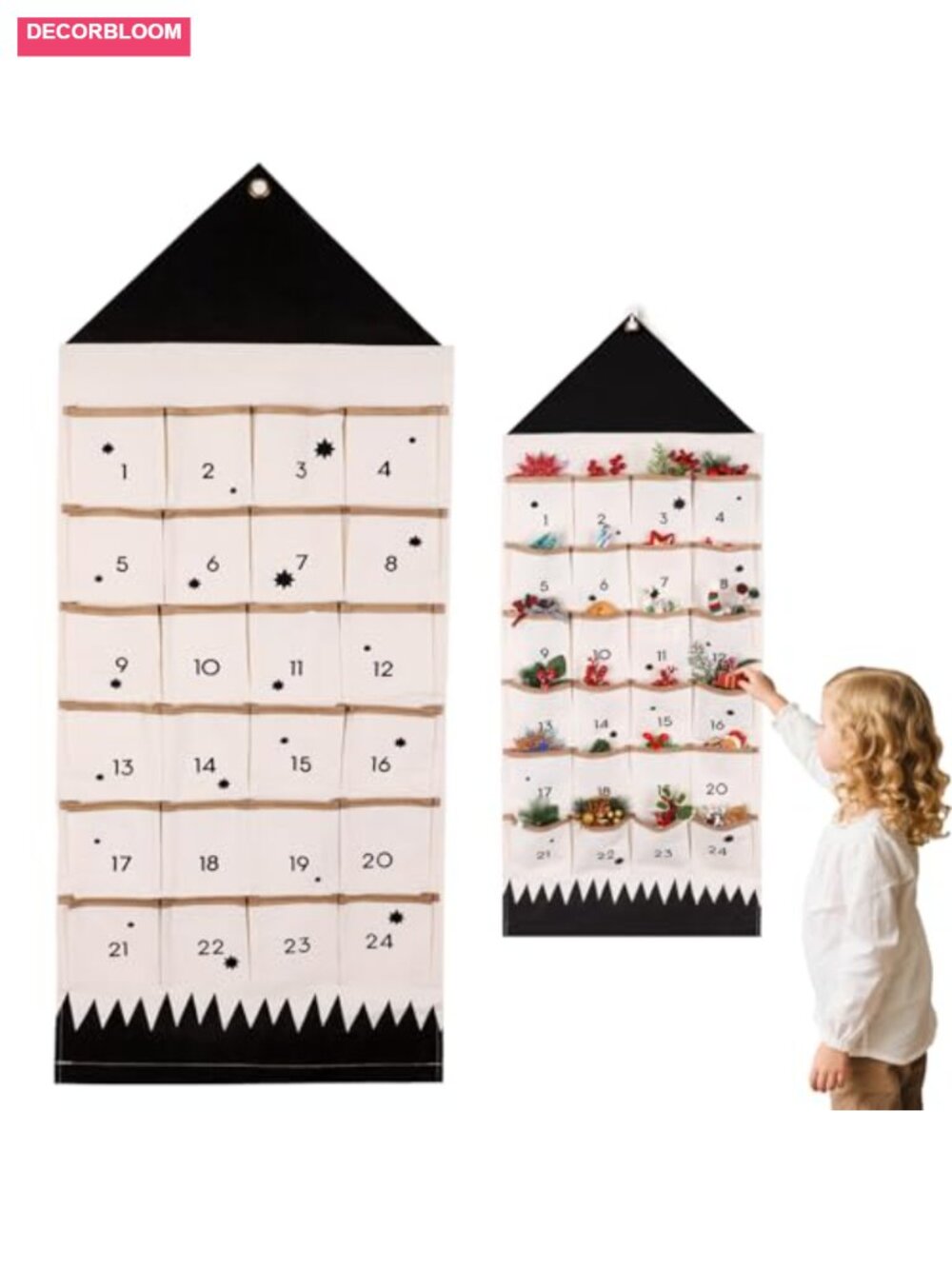 Reusable Hanging Christmas Advent Calendar 24 Pockets Canvas Countdown